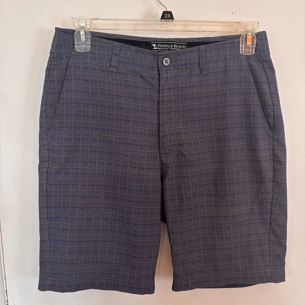 Pebble Beach •Men’s Performance Golf Shorts‎ •Gray/Blue Plaid Size 32
